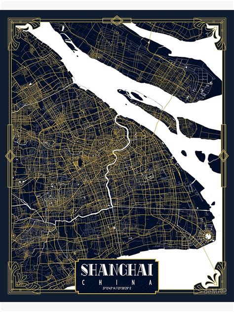 Shanghai City Map Of China Gold Art Deco Poster For Sale By Demap