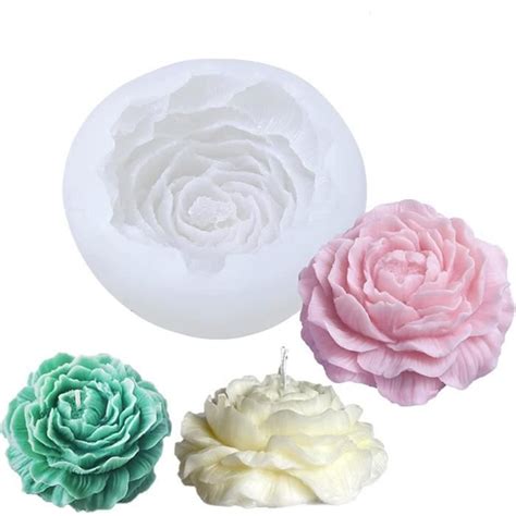 Moule bougie en silicone 3D DIY pivoine Moule à bougies Pour cire