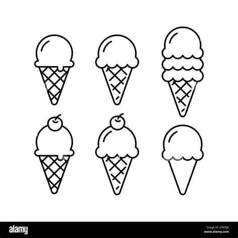 Ice Cream Cone Doodle Set Waffle Cone Outline Isolated Stock Vector