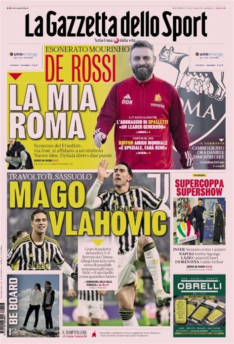 Prima Pagina Gazzetta Apre Con De Rossi La Mia Roma