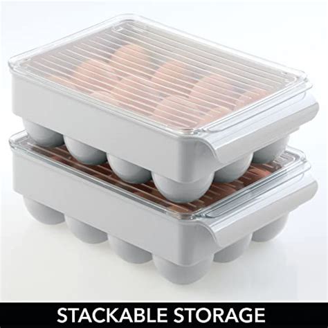 Mdesign Stackable Plastic Covered Egg Tray Holder Storage Container