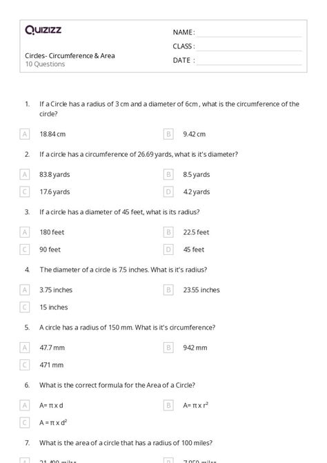 50 Circles Worksheets For 6th Grade On Quizizz Free Printable