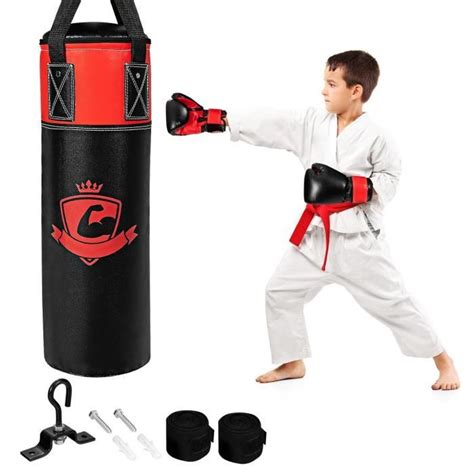 GYMAX Ensemble De Sac De Boxe 60CM Et Gants De Boxe Pour Enfants Avec