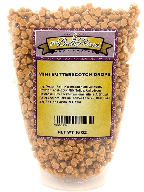 Mini Butterscotch Drops Bulk Size Baking Chips 1 Lb Resealable Zip Lock Stand Up