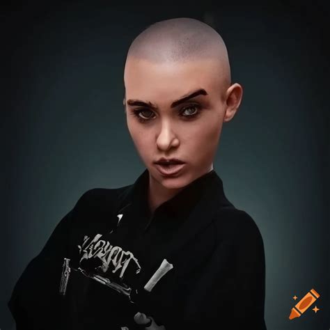 Portrait Of A Confident And Stylish Lesbian With Shaved Head On Craiyon