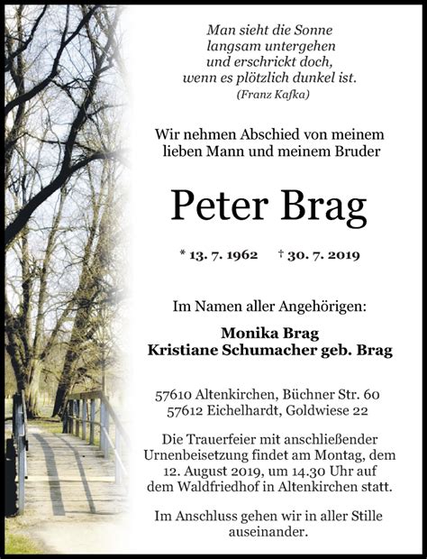 Traueranzeigen Von Peter Brag Rz Trauer De