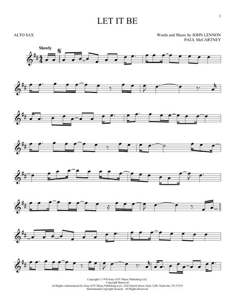 Let It Be Alto Sax Solo Print Sheet Music Now