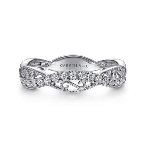 14k White Gold Twisted Filigree Diamond Stackable Ring Lr6317w45jj