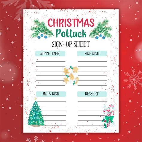 Christmas Potluck Sign Up Sheet Potluck Sign Up Sheet Potluck Sign Up