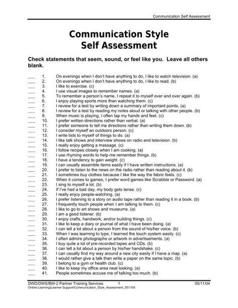 Communication Style Self Assessment