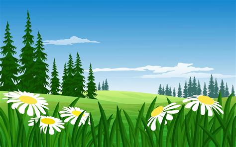 Flowers In Mountain Meadow Landscape Vector Art At Vecteezy