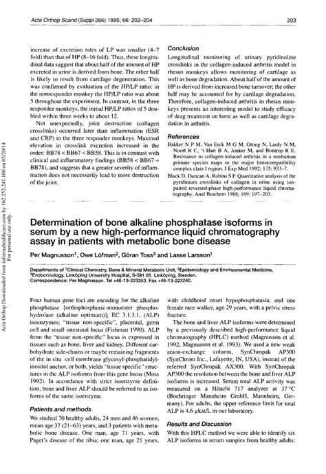 Pdf Determination Of Bone Alkaline Phosphatase Isoforms In Serum By A