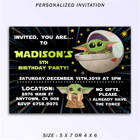 Free Printable Baby Yoda Birthday Invitations