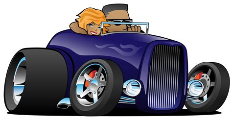 Highboy Hot Rod Deep Purple Roadster With Male Driver And Cute Woman Passenger Isolated Vector