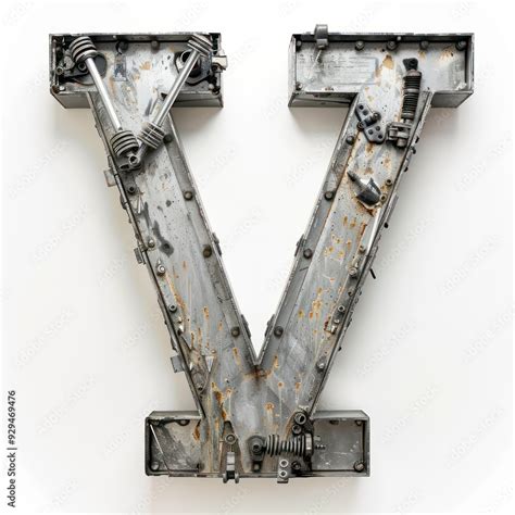 The Letter V Formed From Robotic Elements And Spaceships Rendered In