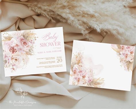 Editable Pampas Grass Baby Shower Invitation Bohemian Baby Etsy