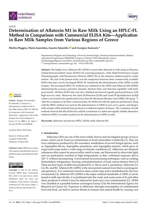 Pdf Determination Of Aflatoxin M1 In Raw Milk Using An Hplc Fl Method