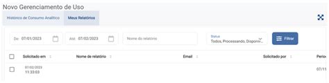 Novo Gerenciamento De Uso Extração De Relatório Analítico Com Mais De