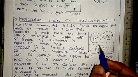 Surface Tension Molecular Theory Of Surface Tension Class 11 Unit 7 Cbse Youtube