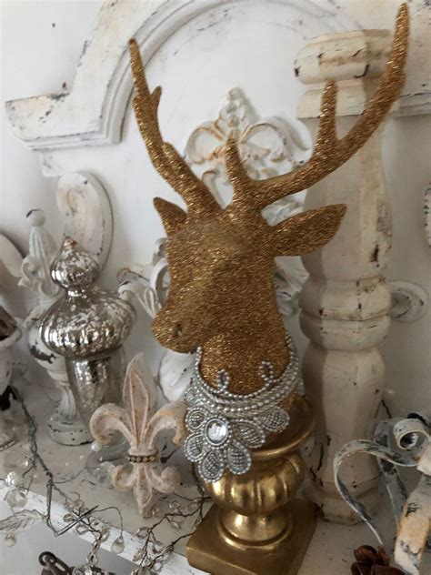 Gold Glitter Deer Statuemantel Decortabletop Decorwhimsical Etsy