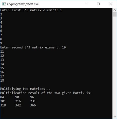 C Program To Multiply Two Matrices