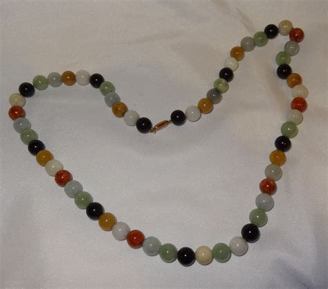 Vintage 22 Inch Multi Color Jade Bead Necklace Etsy