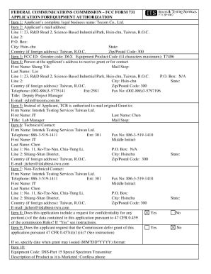 Fillable Online FCC FORM 731 APPLICATION FOR EQUIPMENT Fax Email