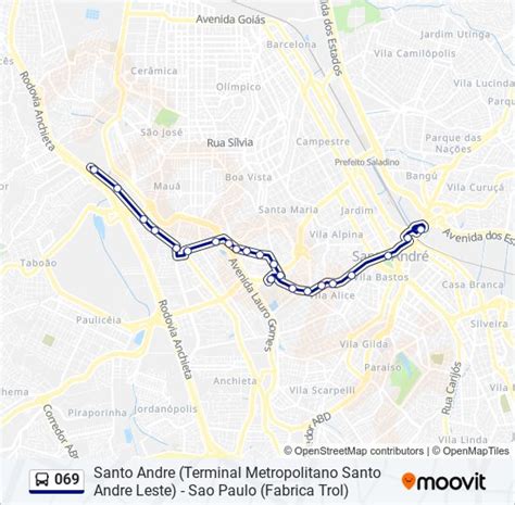 Rota da linha 069 horários paradas e mapas Santo Andre Terminal