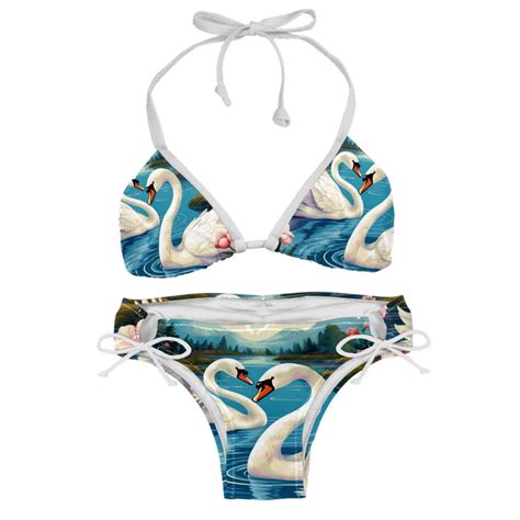 Swan Detachable Sponge Adjustable Strap Bikini Set Two Pack Beach