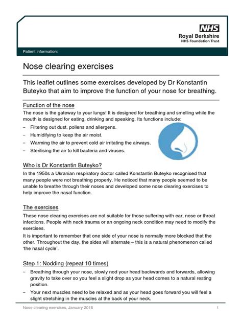 Nose Clearing Exercises - Jan18 | PDF | Human Nose | Breathing