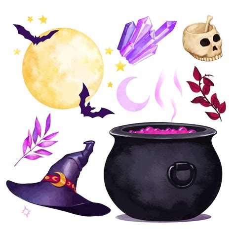 Premium Vector Watercolor Halloween And Witch Vector Elements