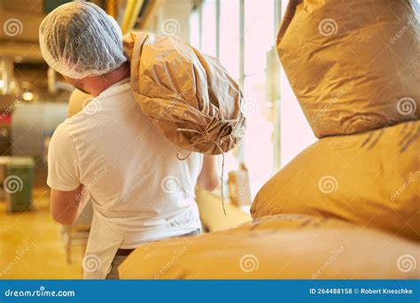 L Homme En Tant Que Meunier Ou Boulanger Porte Un Sac De Farine Photo