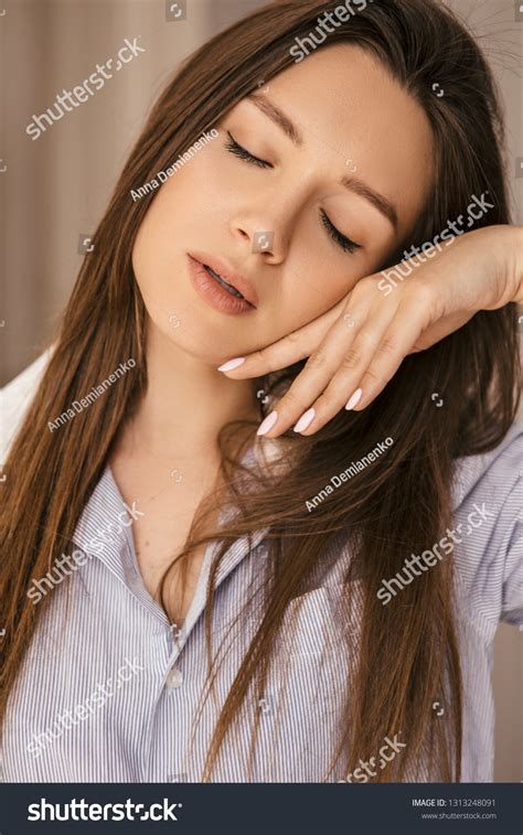 Sexy Fit Brunette Caucasian Woman Mens Stock Photo
