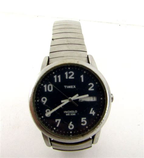 Mens Timex Watch Indiglo Wr 30m Blue Dial Running Well New Battery