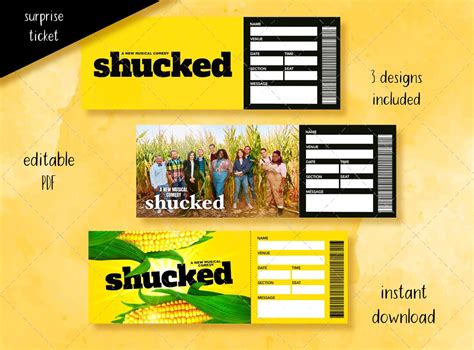 Printable Shucked Musical Ticket Editable Broadway Surprise Musical