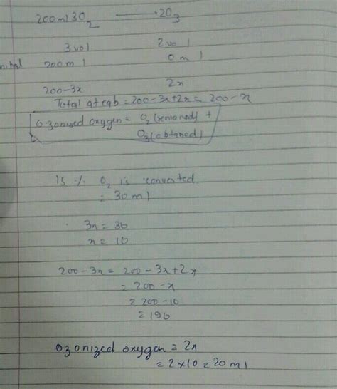 200 ml of pure oxygen is subjected to electric discharge 15% of oxygen ...