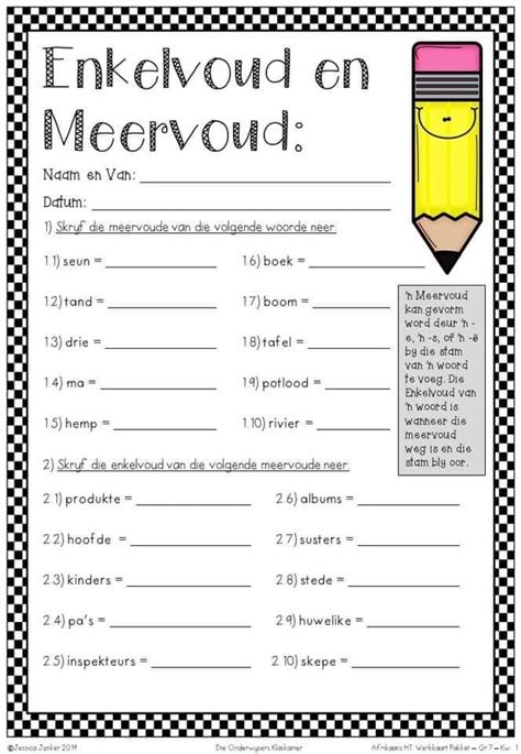 Afrikaans Fal Voornaamwoorde Spelling Worksheets For Grade 5 Pdf