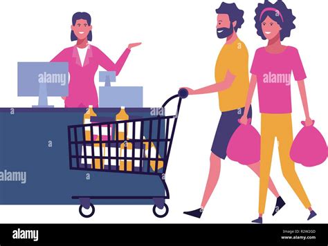 Pareja De Dibujos Animados De Compras Imagen Vector De Stock Alamy