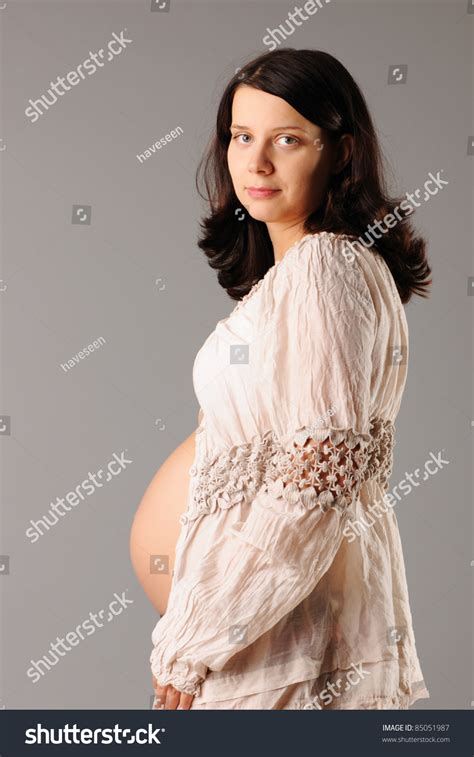 Portrait Pregnant Woman Looking Camera Stock Photo 85051987 Shutterstock