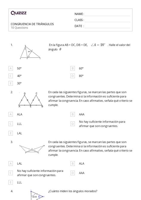 50 Congruencia Hojas De Trabajo Para Grado 10 En Quizizz Gratis E Imprimible