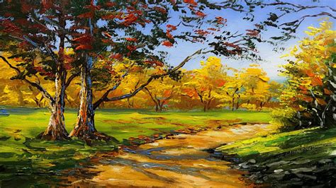 Autumn Forest Path And Trees Step By Step Acrylic Painting Youtube