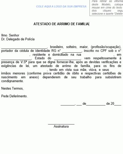 Modelo de Requerimento Atestado de Arrimo de Família