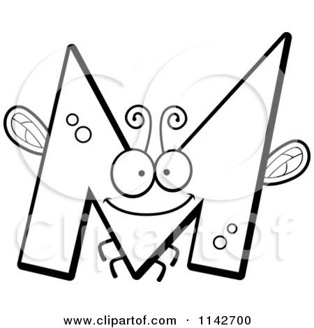 Cartoon Clipart Of A Black And White Letter M Bug - Vector Outlined Coloring Page by Cory Thoman ...