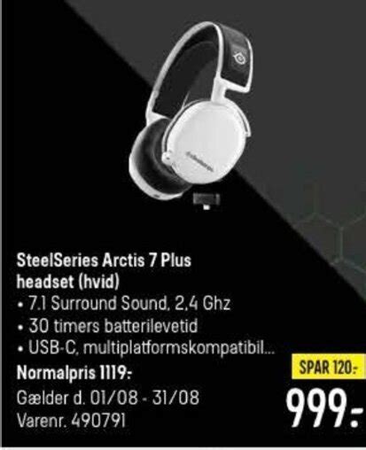 Steelseries Arctis 7 Plus Headset Hvid Tilbud Hos Elgiganten