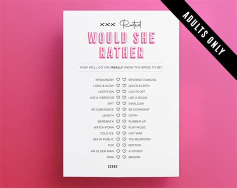 Bachelorette X Rated Would She Rather Would You Rather Game Etsy