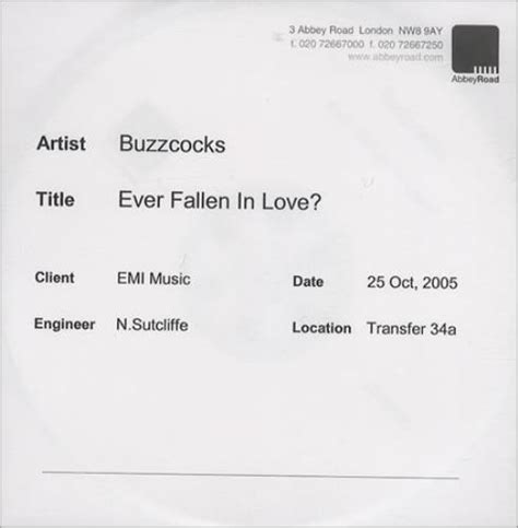 Buzzcocks Ever Fallen In Love Uk Promo Cd R Acetate 397948