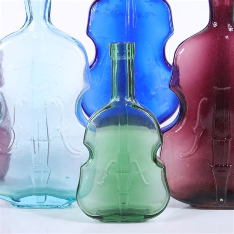 Lot Antique Multicolor American Color Glass Violin Bottles 6pc Group