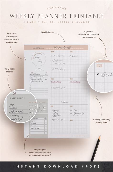 Weekly Grid Planner Printable Week Organizer A4 Weekly Planner