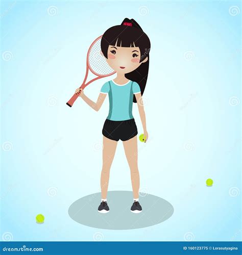 Girl Holding A Tennis Racket Active Lifestyle Stock Vector