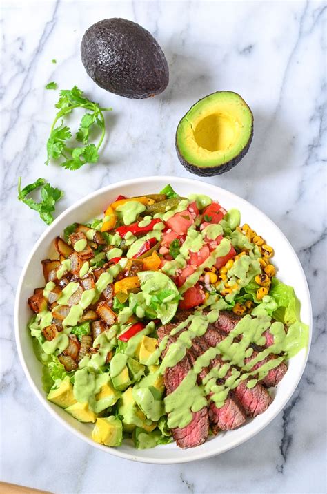 Avocado Steak Salad With Homemade Avocado Lime Cilantro Honey Dressing